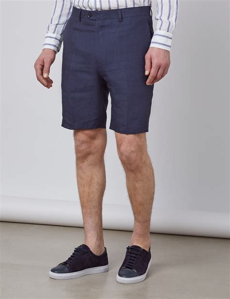 mens navy blue linen shorts|men's 3 4 linen shorts.